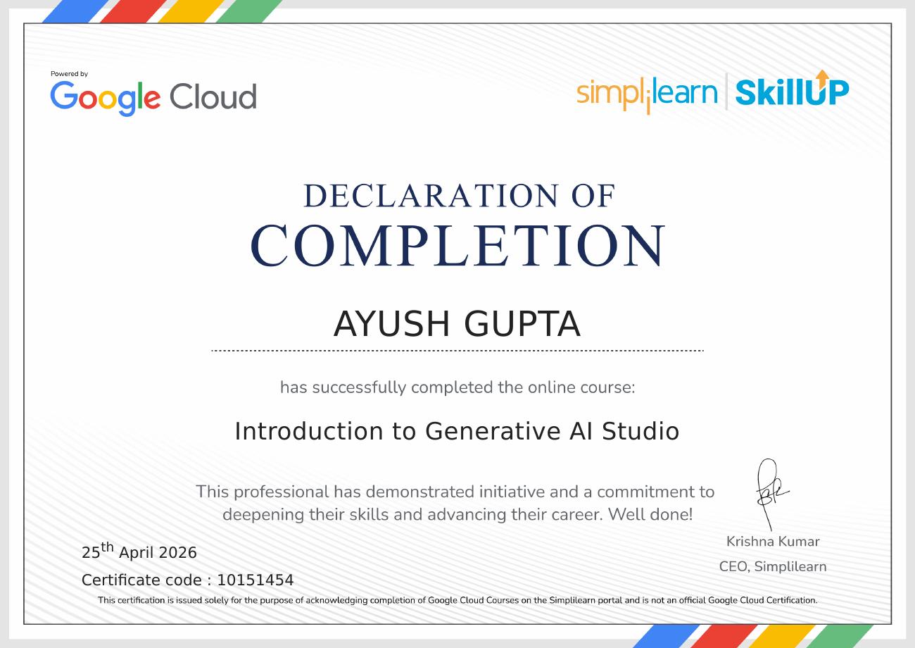 Generative AI Studio certificate preview